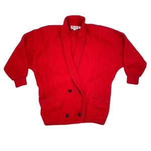 Vintage Parker of Vienna Sweater Large Red 100% Wool Double Breasted Cardigan